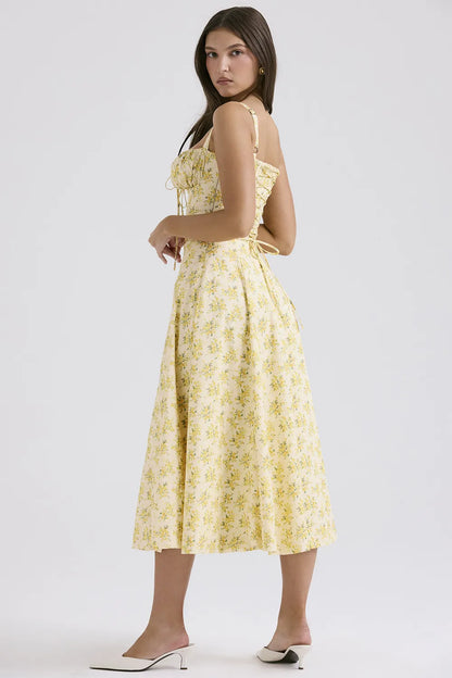Carmen Buttercup Vintage Floral Print Cotton Bustier Sundress