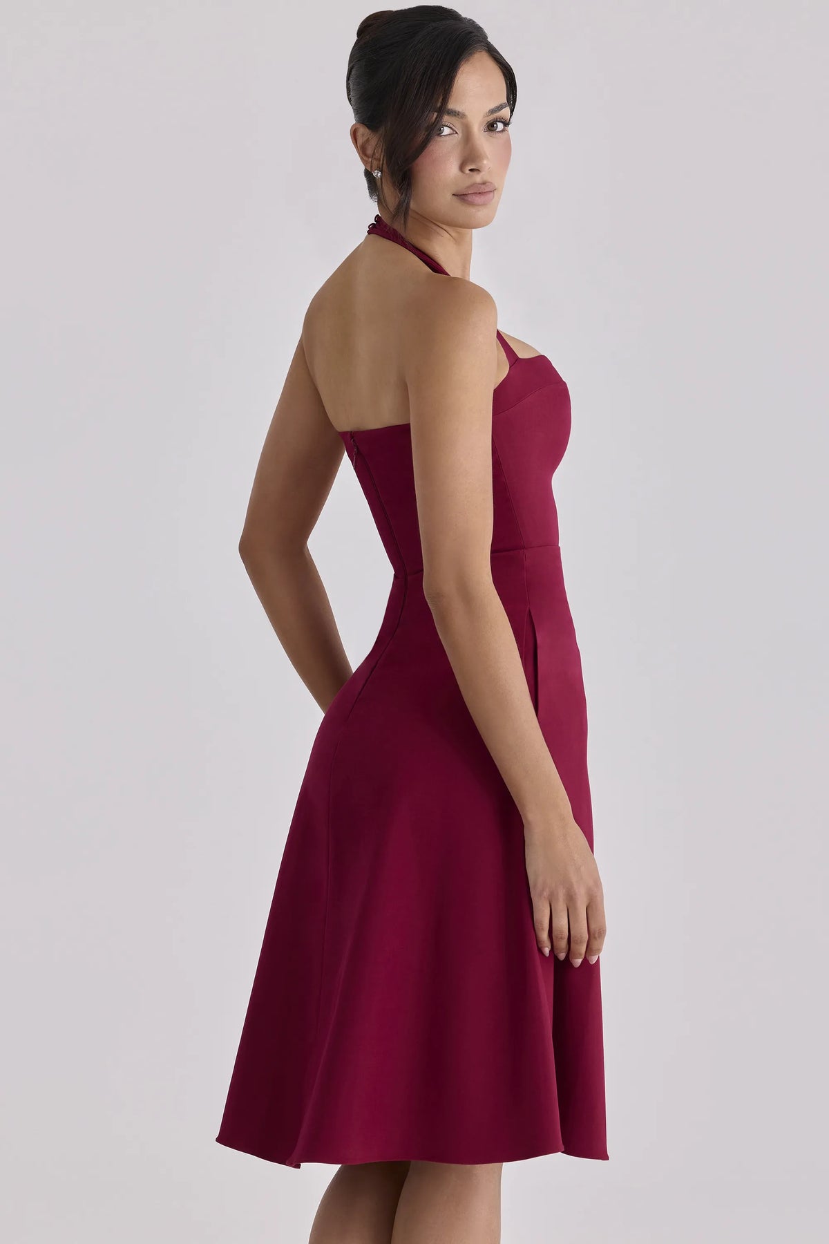 Carolla Wine Soft Twill Halter Neck Midi Dress