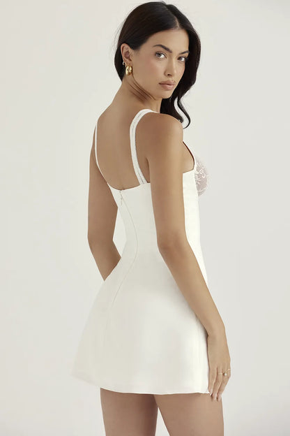Cassandra Ivory Satin and Lace Mini Dress