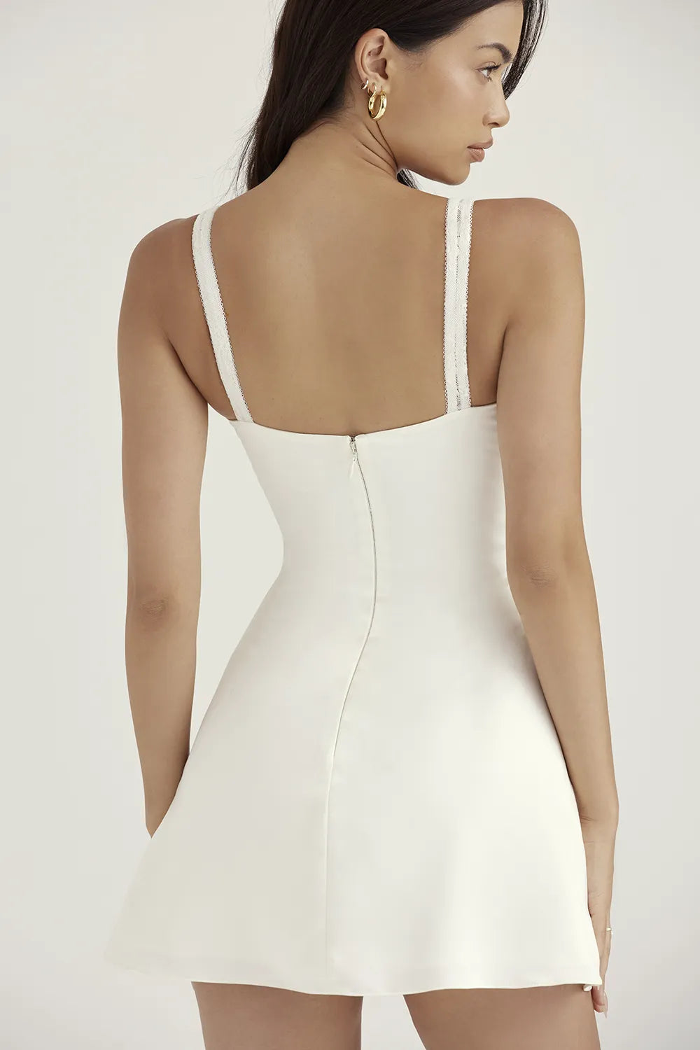 Cassandra Ivory Satin and Lace Mini Dress