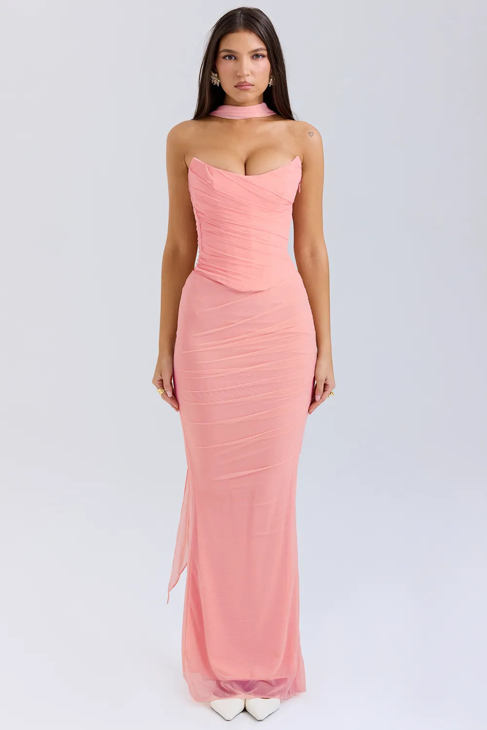 Cassidy Peach Fluted Hem Maxi Skirt