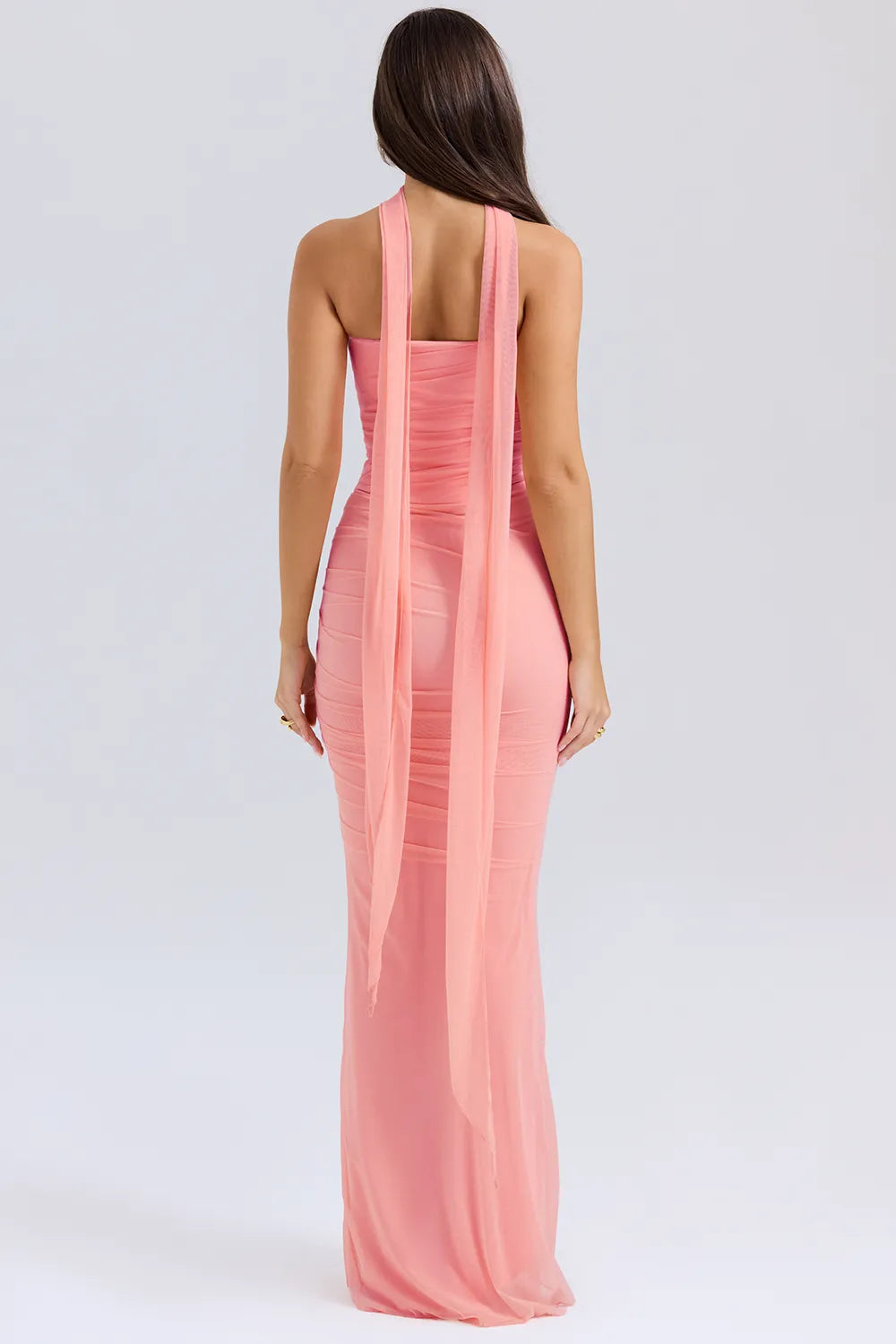 Hallie Peach Strapless Corset With Neck Scarf