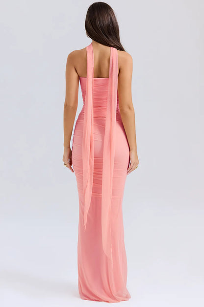 Hallie Peach Strapless Corset With Neck Scarf