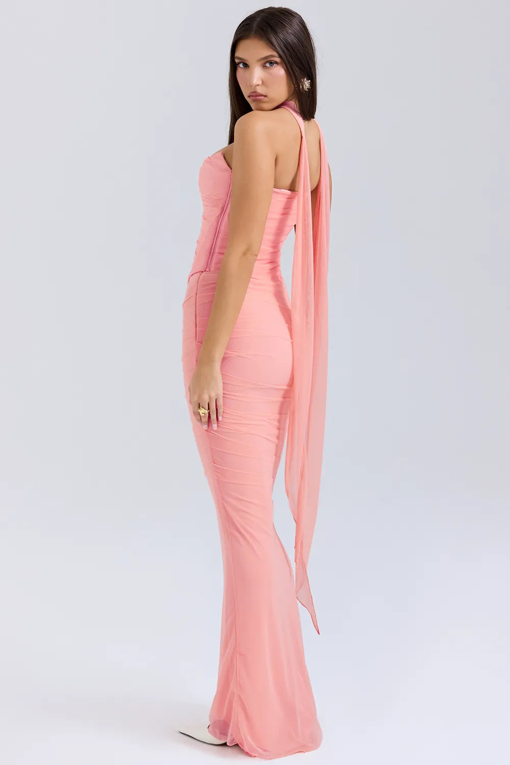 Cassidy Peach Fluted Hem Maxi Skirt
