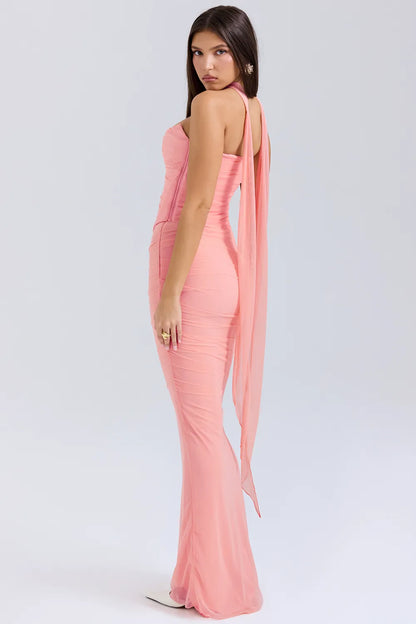 Cassidy Peach Fluted Hem Maxi Skirt