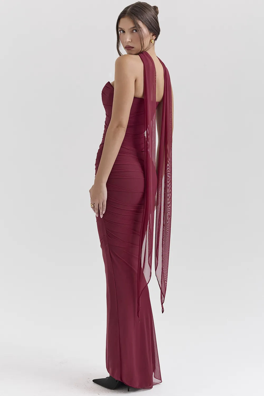 Hallie Cabernet Strapless Corset with Neck Scarf