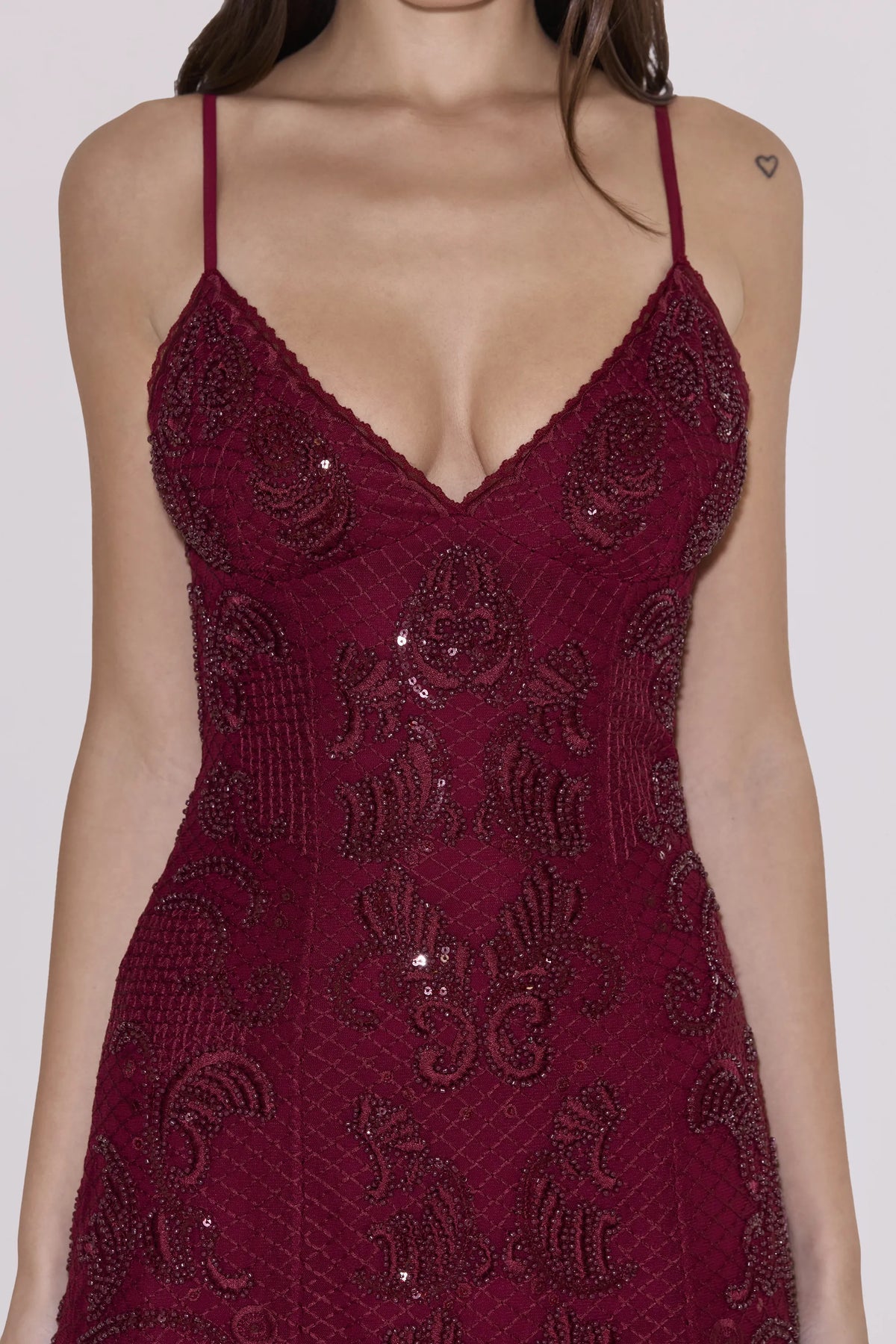 Catarina Wine Hand-Beaded Embellished Mini Dress - Limited Edition