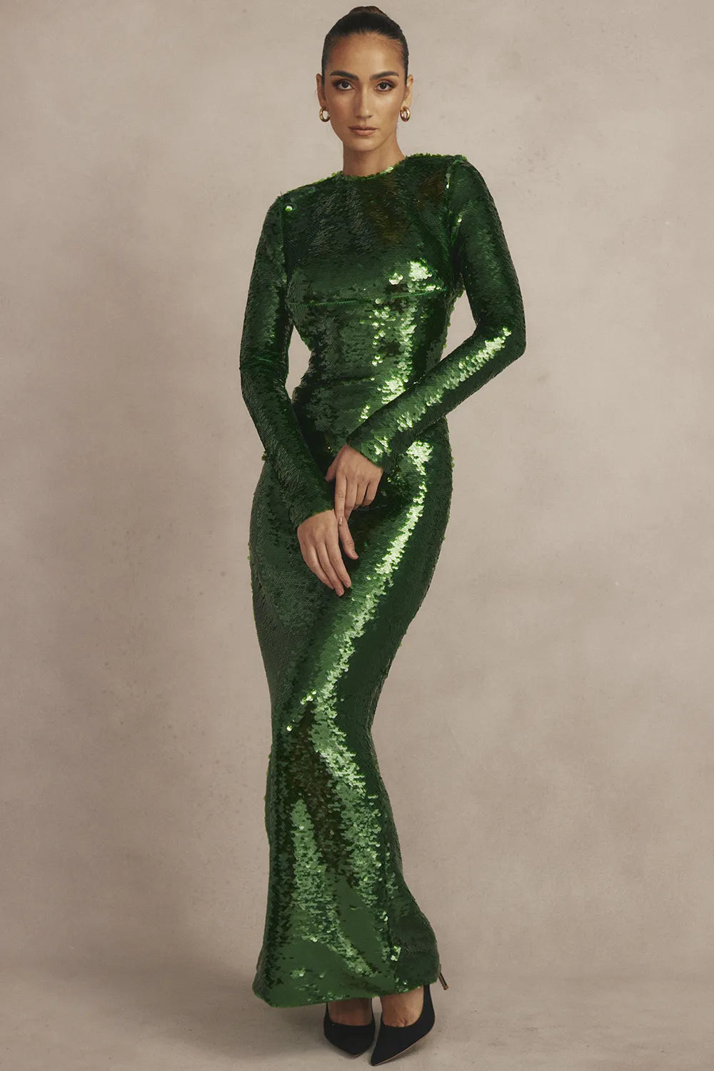 Belle Pine Green Sequin Maxi Dress