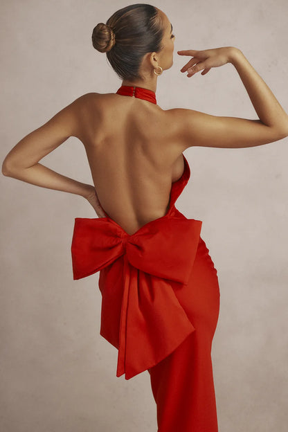 Ilaria Red Bow Halter Dress