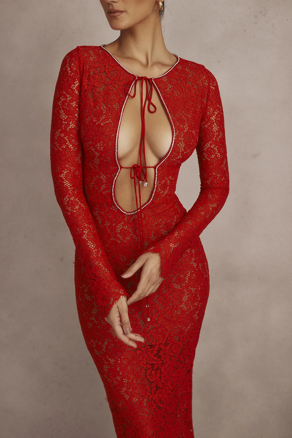 Lisandra Red Lace Maxi Dress