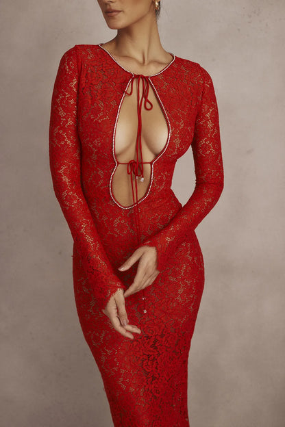 Lisandra Red Lace Maxi Dress