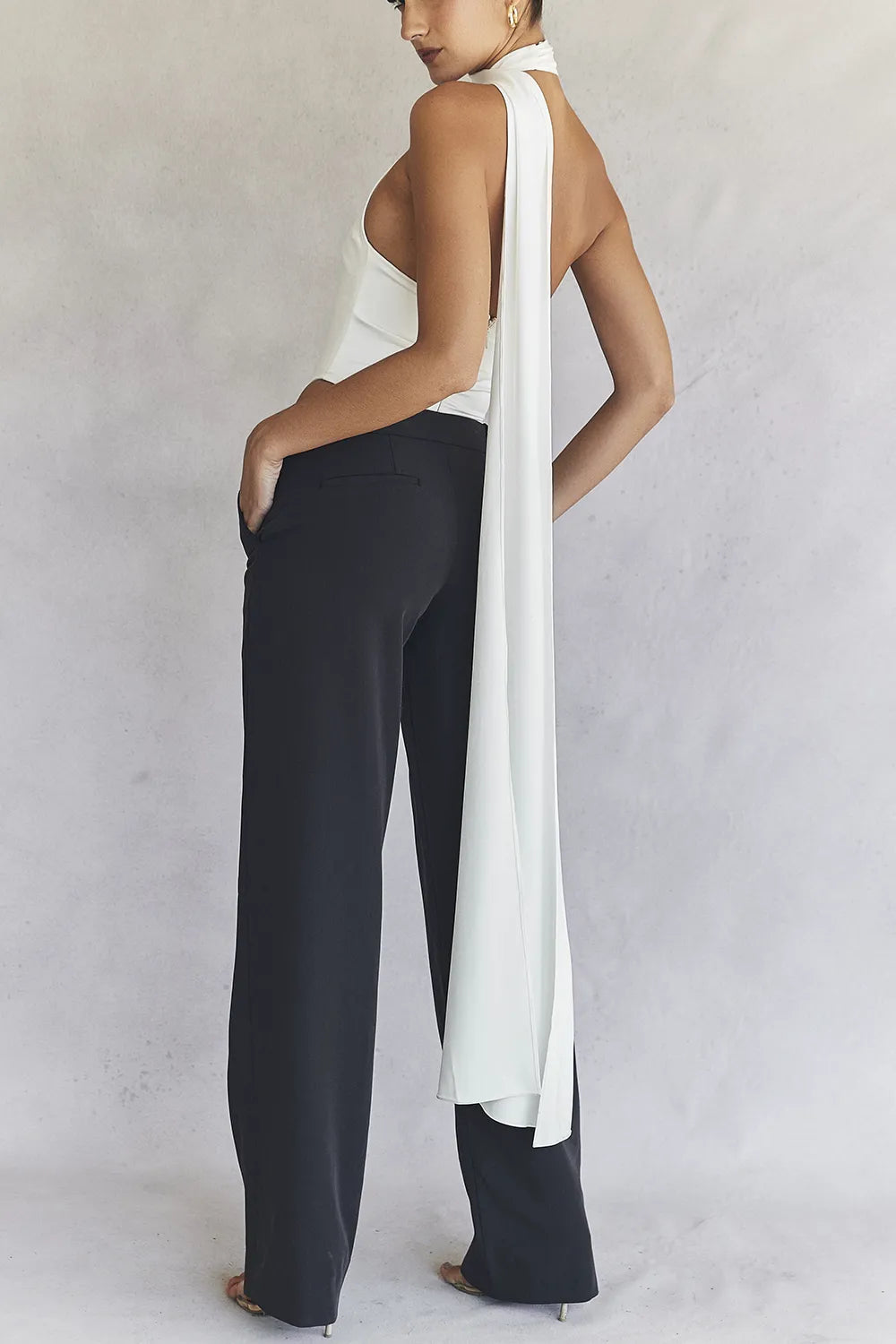 Farrah Ivory Satin Wrap Neck Bodysuit
