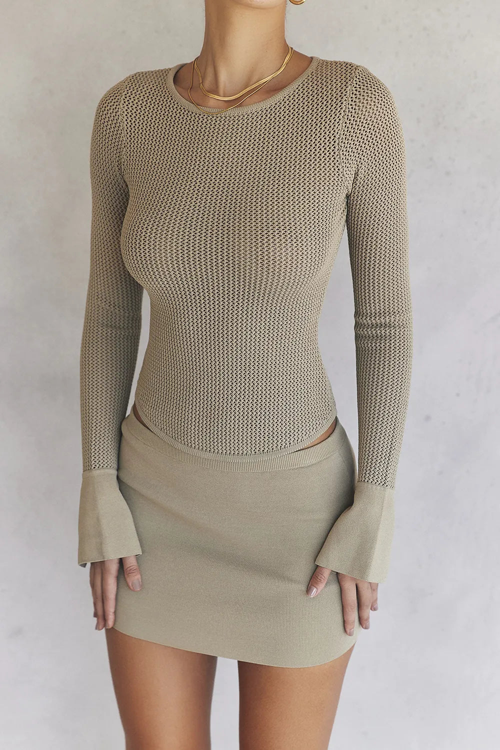 Savannah Taupe Knit Long Sleeve Top
