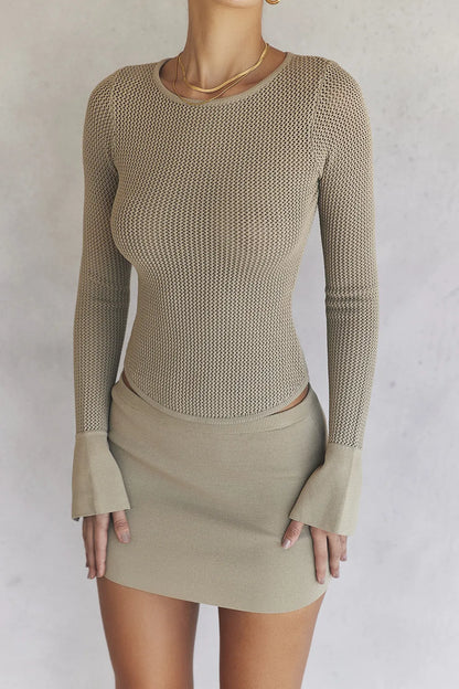 Savannah Taupe Knit Long Sleeve Top