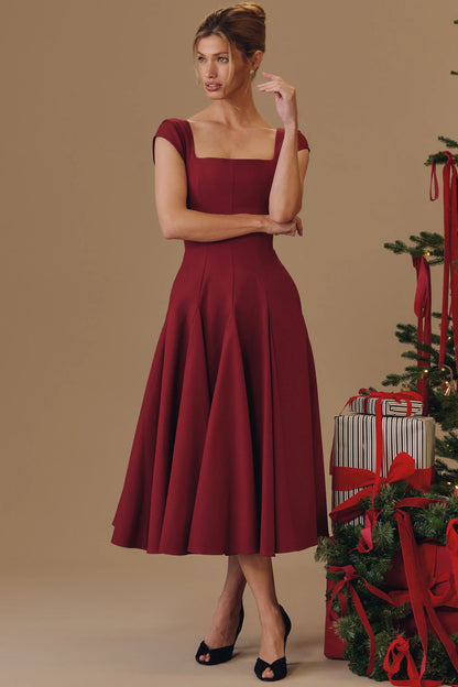 Raisa Wine Lace Back Twill Midi Dress