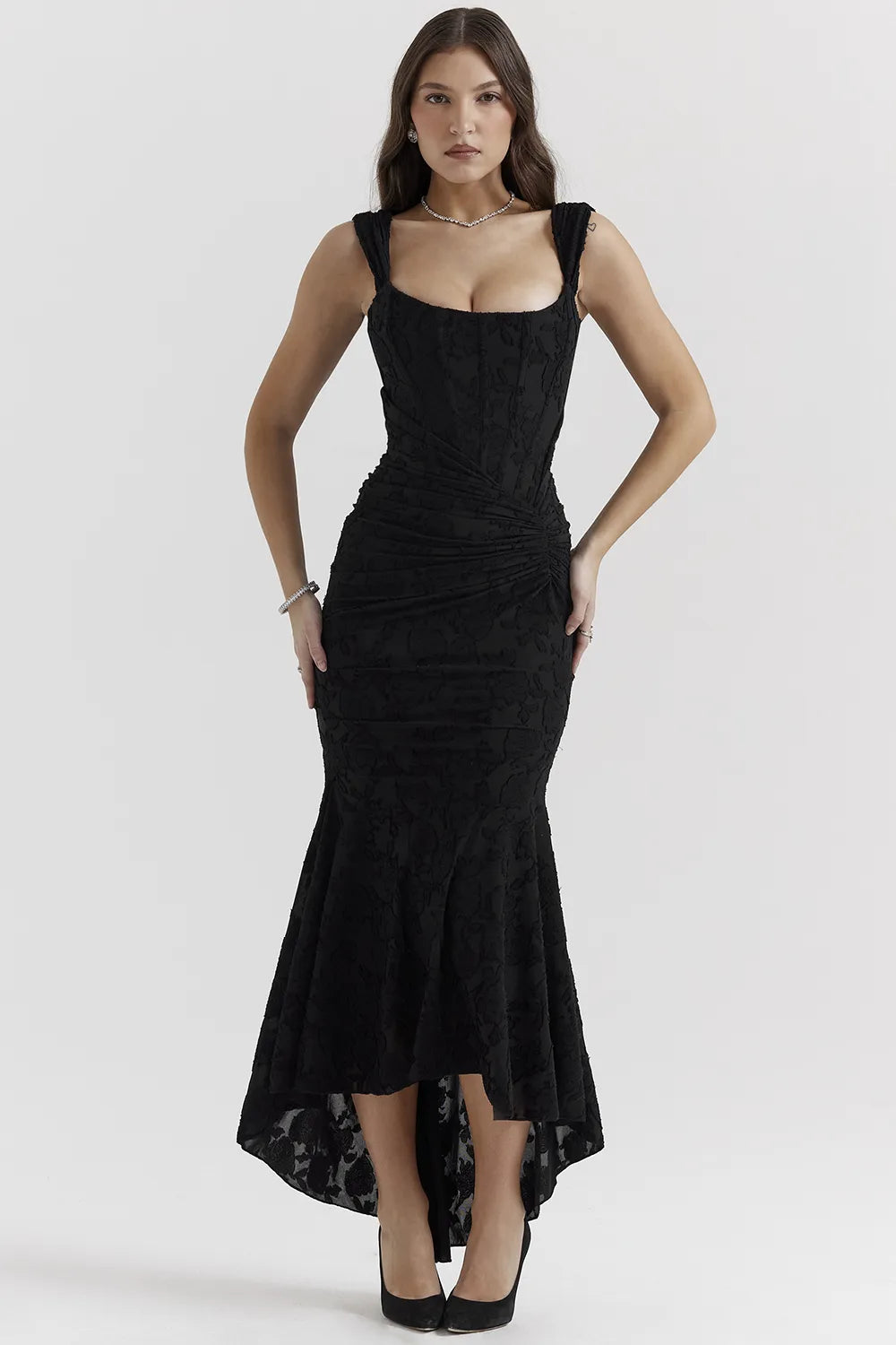 Cesca Black Floral Maxi Dress