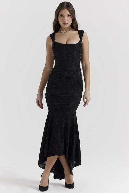 Cesca Black Floral Maxi Dress