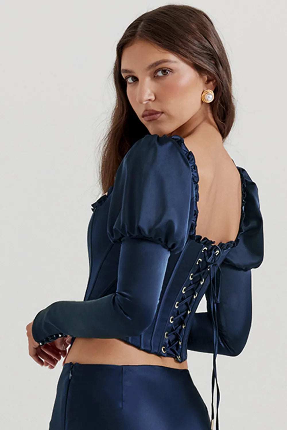 Dana Navy Puff Sleeve Corset