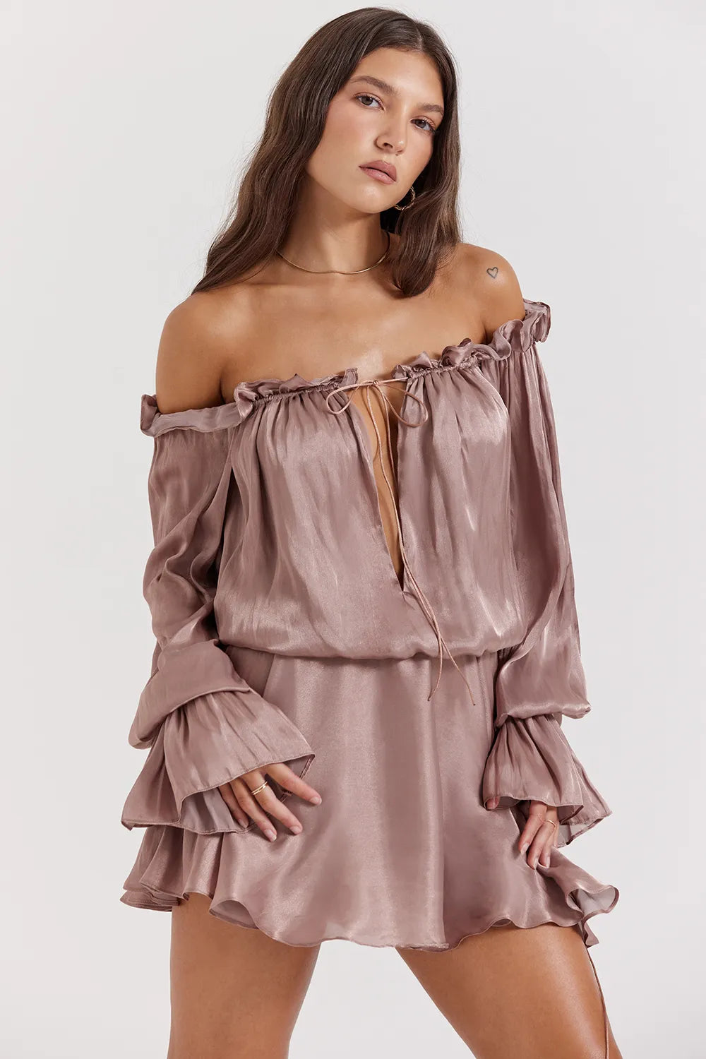 Chaya Hazelnut Off Shoulder Dress