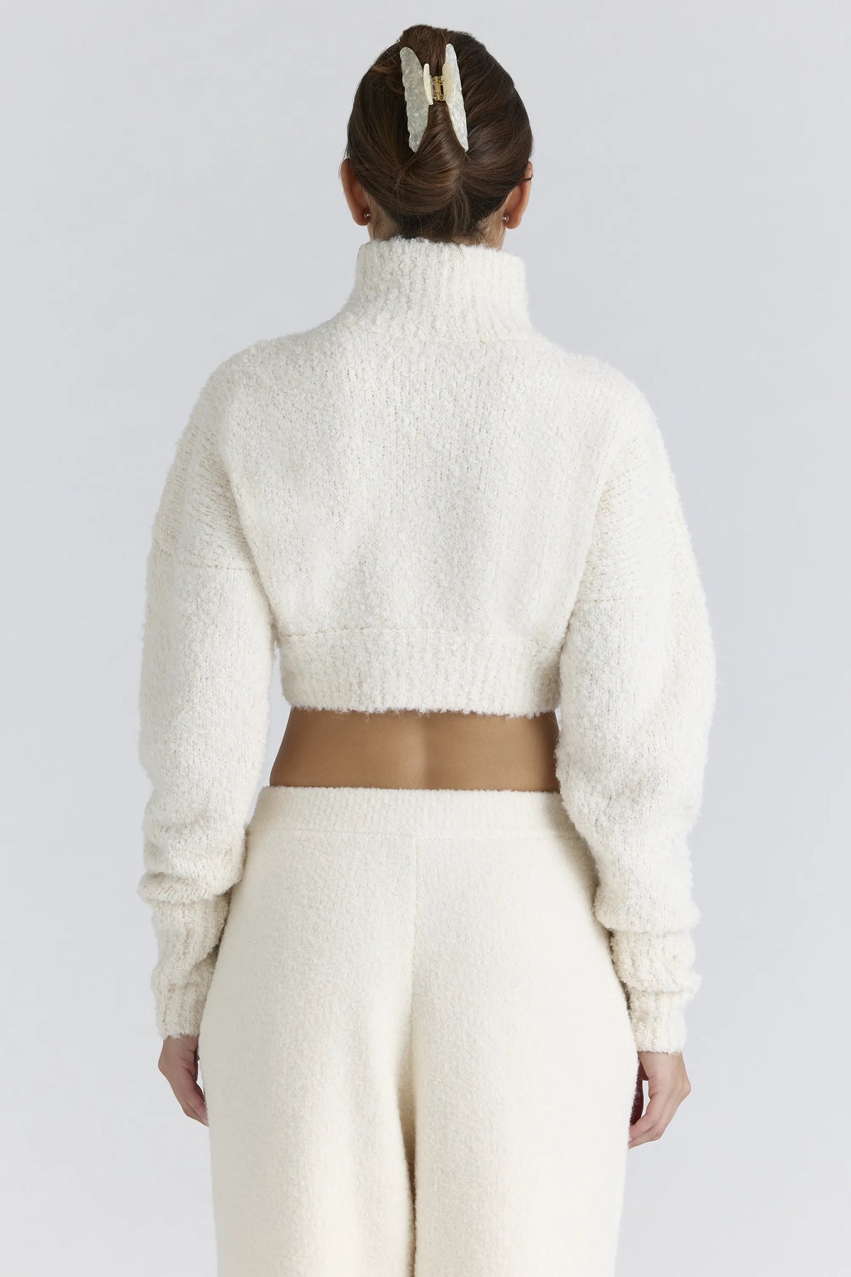 Cheyenne Ivory Cropped Chunky Boucle Wool Knit Sweater