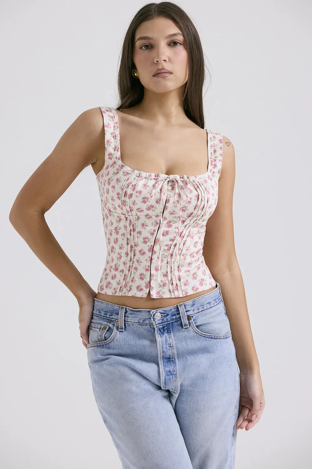Chicca White Rosebud Print Top