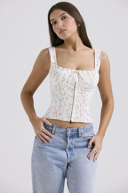 Chicca White Posy Print Top