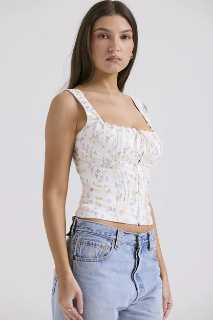 Chicca White Posy Print Top