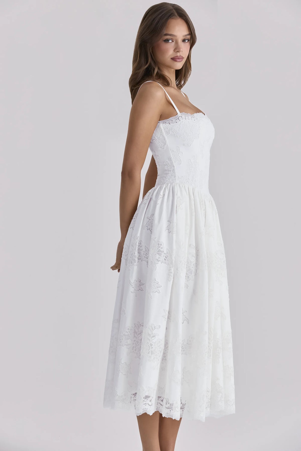 Chloe White Custom Lace + Cotton Midi Sundress