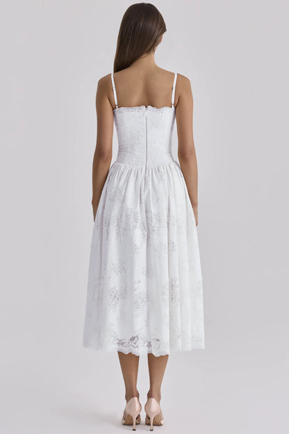 Chloe White Custom Lace + Cotton Midi Sundress