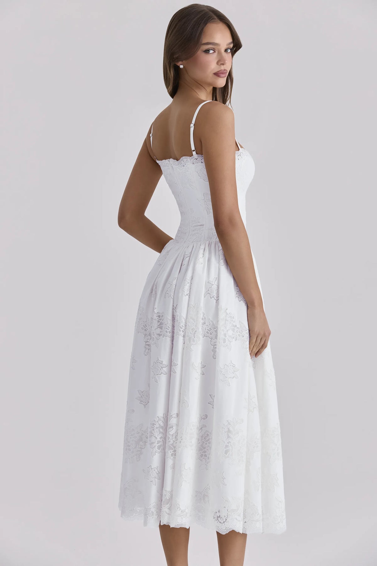 Chloe White Custom Lace + Cotton Midi Sundress