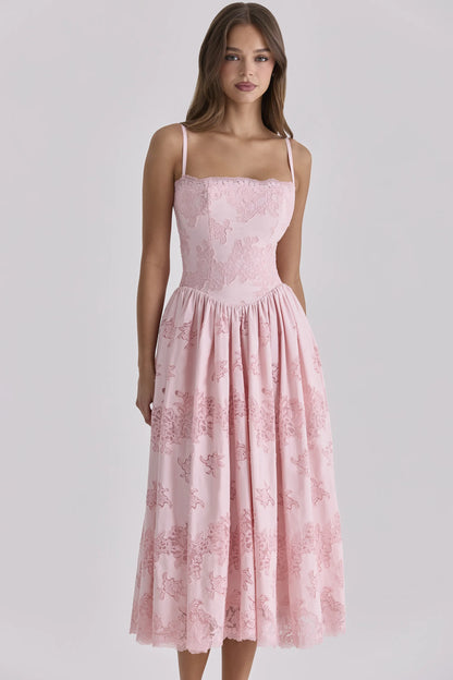 Chloe Pink Cotton Broderie Anglais Lace Midi Sundress