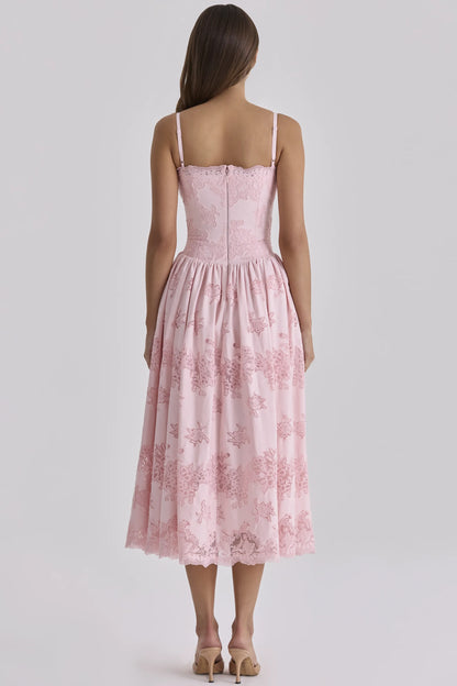 Chloe Pink Cotton Broderie Anglais Lace Midi Sundress