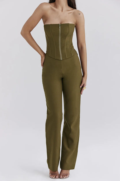 Mistress Rocks Khaki Strapless Jumpsuit - SALE