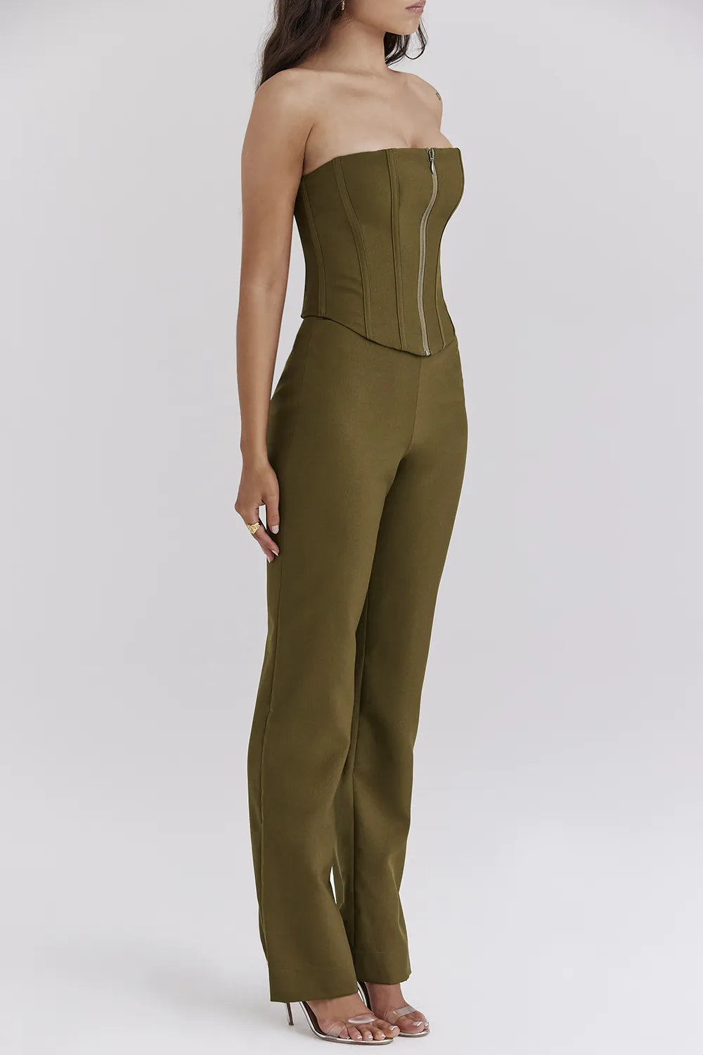 Mistress Rocks Khaki Strapless Jumpsuit - SALE