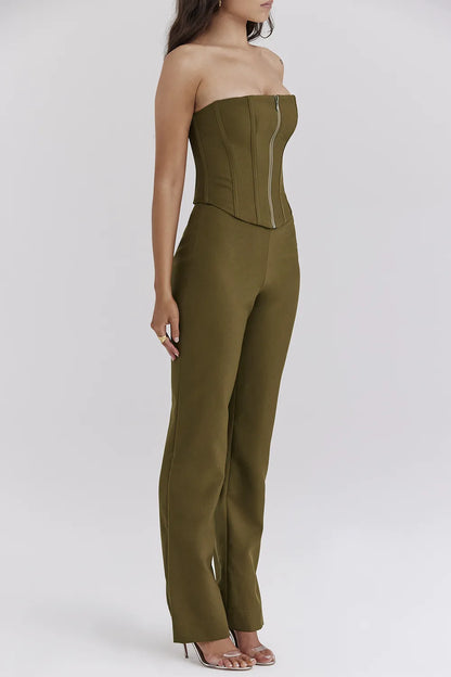 Mistress Rocks Khaki Strapless Jumpsuit - SALE