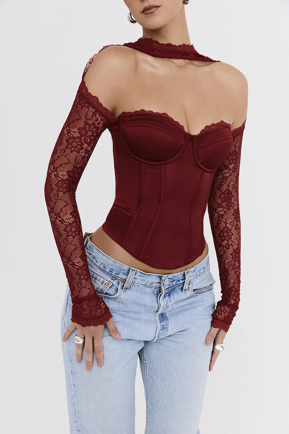 Mistress Rocks Cherry Satin & Lace Corset - SALE