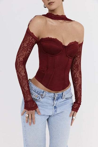 Mistress Rocks Cherry Satin & Lace Corset - SALE