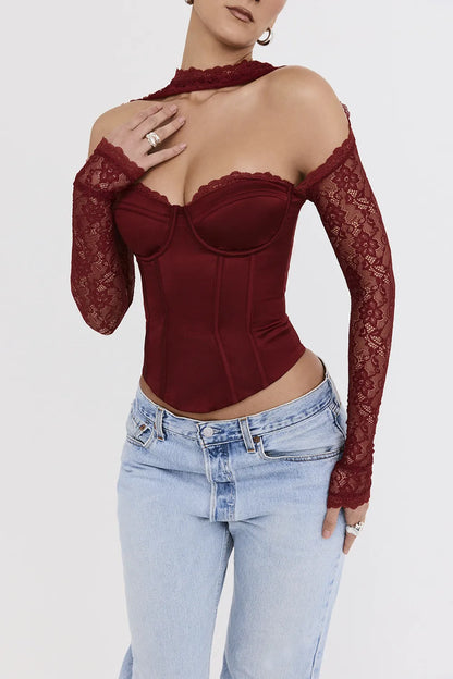 Mistress Rocks Cherry Satin & Lace Corset - SALE
