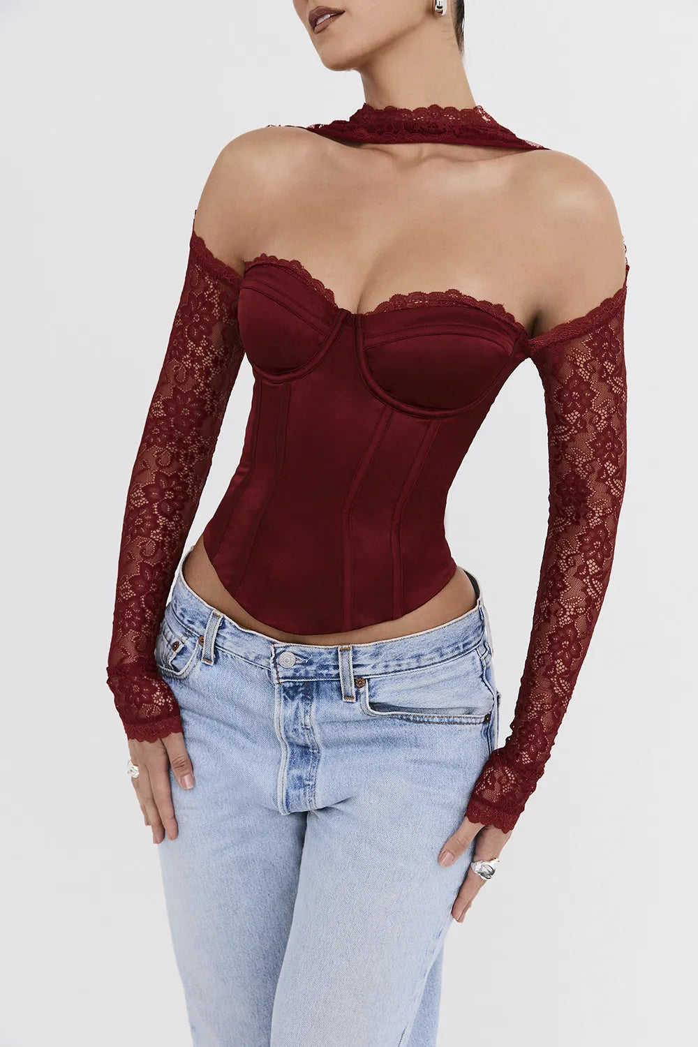 Mistress Rocks Cherry Satin & Lace Corset - SALE