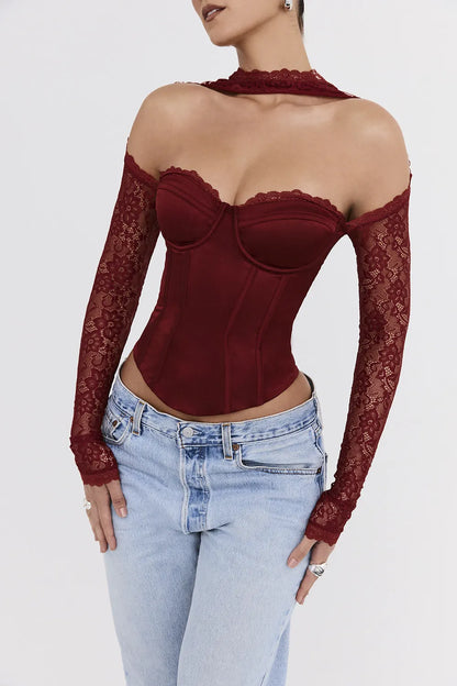Mistress Rocks Cherry Satin & Lace Corset - SALE