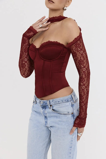Mistress Rocks Cherry Satin & Lace Corset - SALE