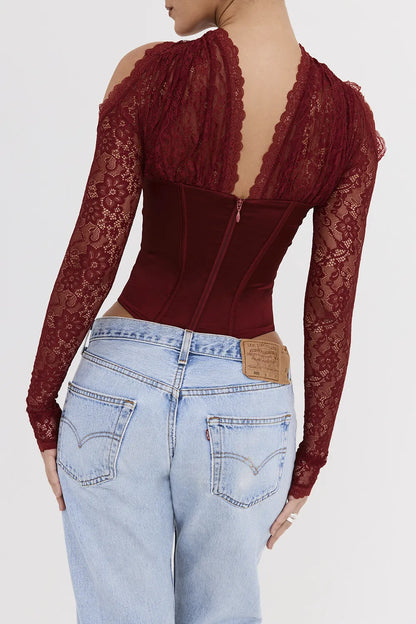Mistress Rocks Cherry Satin & Lace Corset - SALE