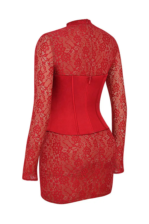 Mistress Rocks Red Satin & Lace Mini Dress - SALE