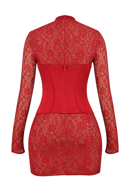 Mistress Rocks Red Satin & Lace Mini Dress - SALE