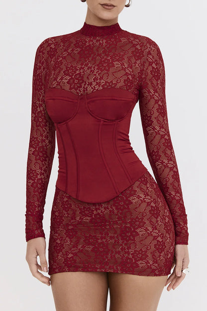 Mistress Rocks Red Satin & Lace Mini Dress - SALE