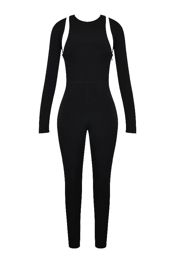Mistress Rocks Black Lycra Jersey Jumpsuit With Shrug - SALE