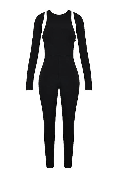 Mistress Rocks Black Lycra Jersey Jumpsuit With Shrug - SALE