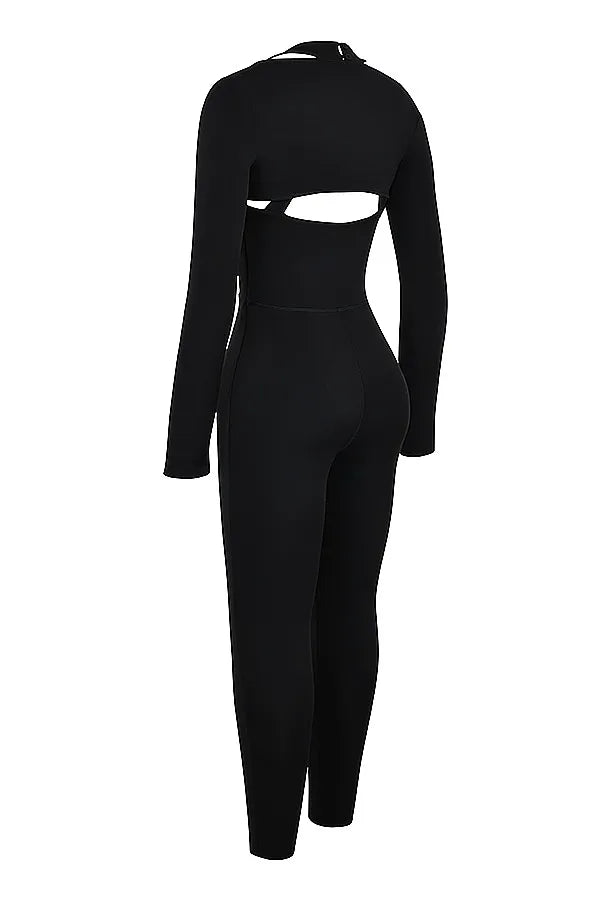 Mistress Rocks Black Lycra Jersey Jumpsuit With Shrug - SALE