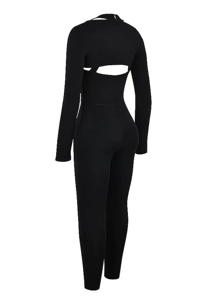 Mistress Rocks Black Lycra Jersey Jumpsuit With Shrug - SALE