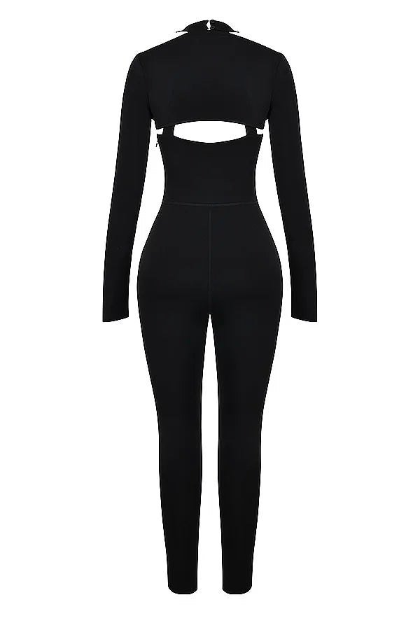 Mistress Rocks Black Lycra Jersey Jumpsuit With Shrug - SALE